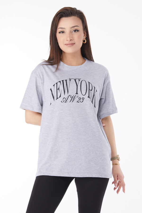 Kısa Kollu Baskılı T-shirt Gri - 24629