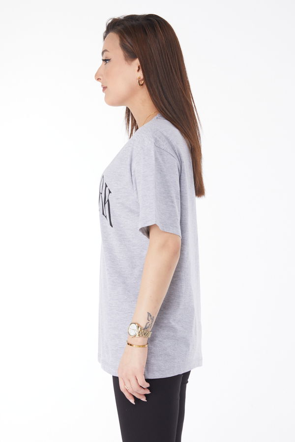 Kısa Kollu Baskılı T-shirt Gri - 24629