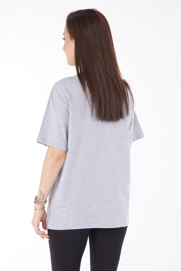 Kısa Kollu Baskılı T-shirt Gri - 24629