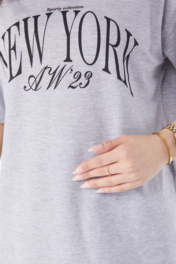 Kısa Kollu Baskılı T-shirt Gri - 24629