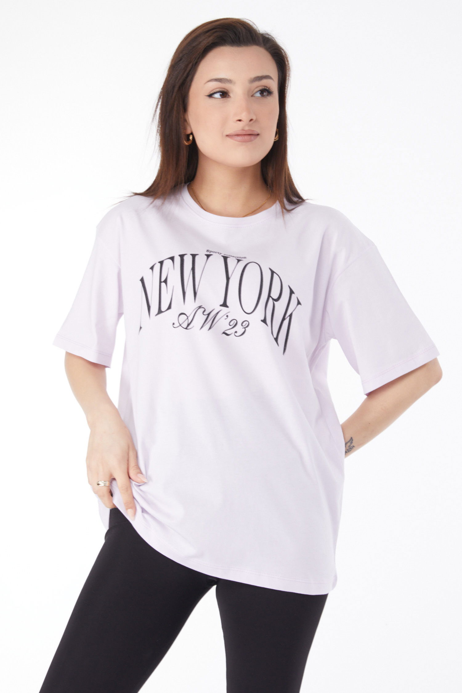 Kısa Kollu Baskılı T-shirt Lila - 24629 LİLA