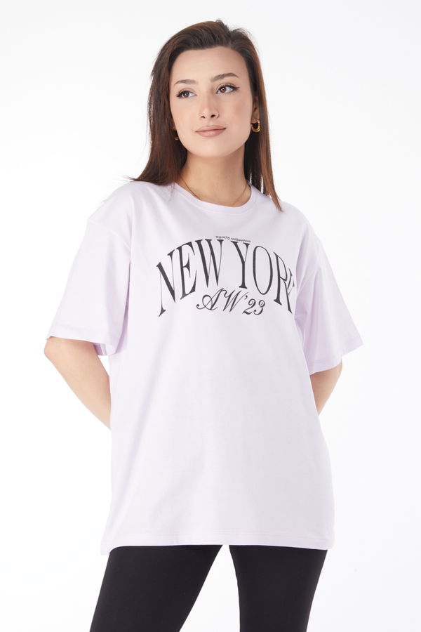 Kısa Kollu Baskılı T-shirt Lila - 24629 LİLA