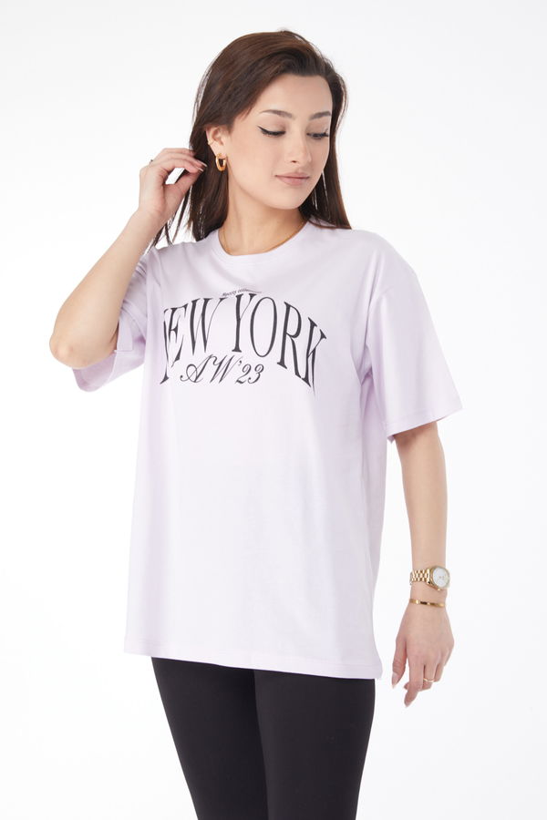 Kısa Kollu Baskılı T-shirt Lila - 24629 LİLA
