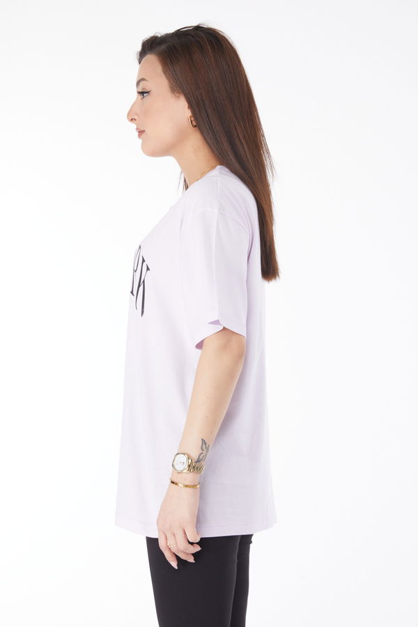 Kısa Kollu Baskılı T-shirt Lila - 24629 LİLA