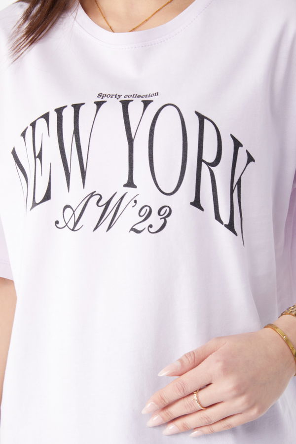 Kısa Kollu Baskılı T-shirt Lila - 24629 LİLA