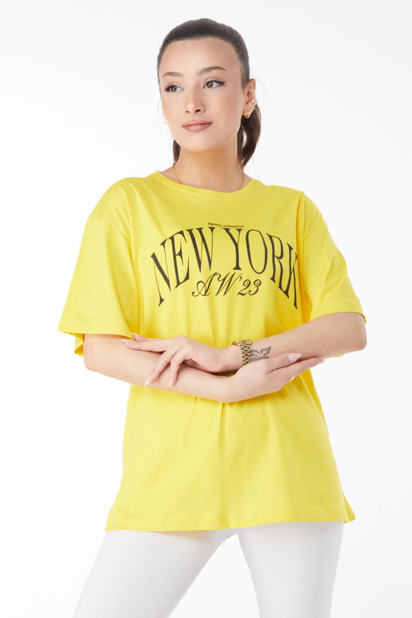 Kısa Kollu Baskılı T-shirt Sarı - 24629 Sarı