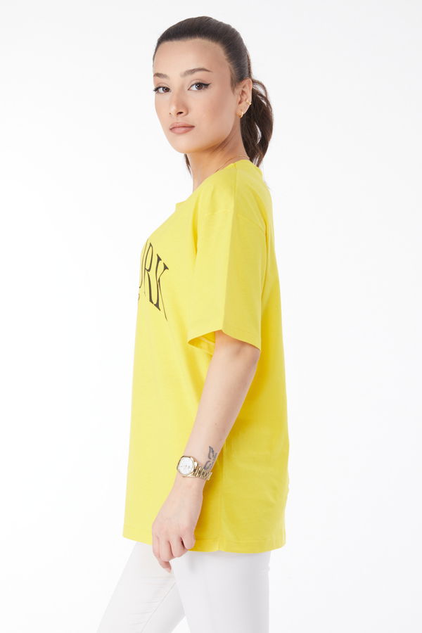 Kısa Kollu Baskılı T-shirt Sarı - 24629 Sarı