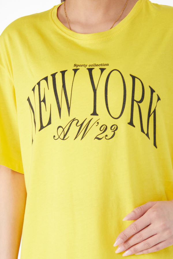 Kısa Kollu Baskılı T-shirt Sarı - 24629 Sarı