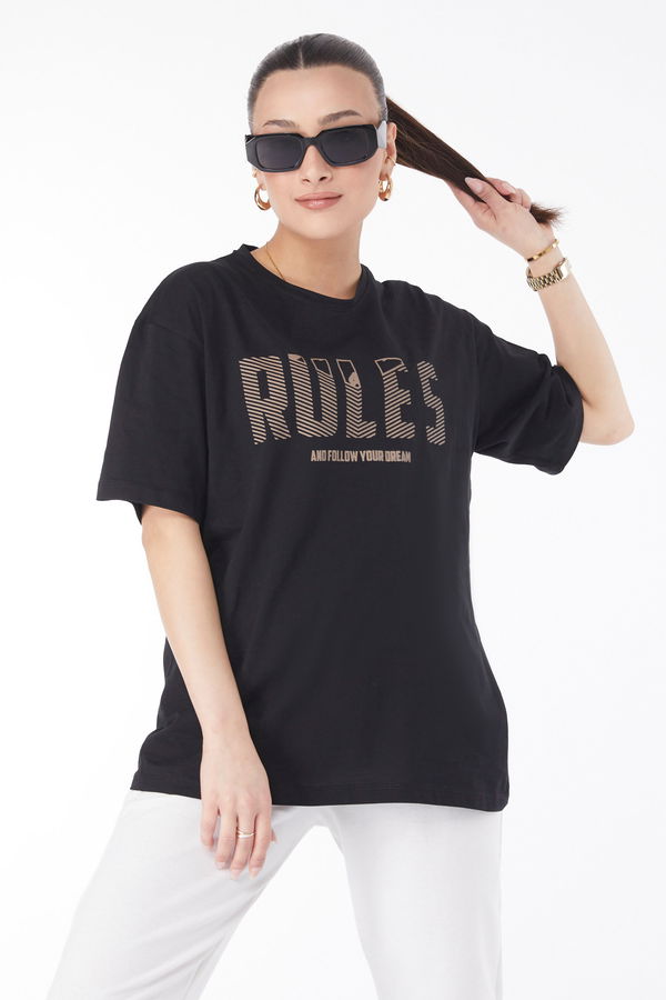Kısa Kollu Baskılı T-shirt Siyah - 24631 SİYAH