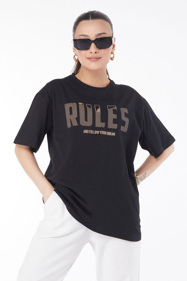 Kısa Kollu Baskılı T-shirt Siyah - 24631 SİYAH