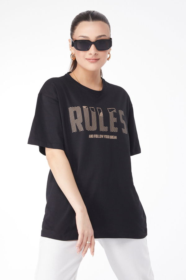 Kısa Kollu Baskılı T-shirt Siyah - 24631 SİYAH