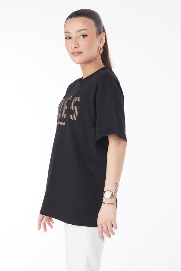 Kısa Kollu Baskılı T-shirt Siyah - 24631 SİYAH