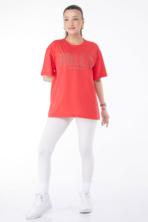 Kısa Kollu Baskılı T-shirt Kırmızı - 24631 Kırmızı