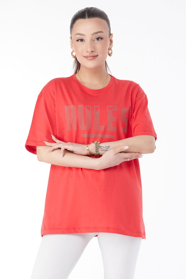 Kısa Kollu Baskılı T-shirt Kırmızı - 24631 Kırmızı