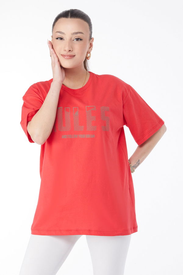 Kısa Kollu Baskılı T-shirt Kırmızı - 24631 Kırmızı