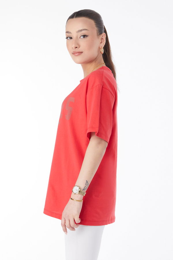 Kısa Kollu Baskılı T-shirt Kırmızı - 24631 Kırmızı