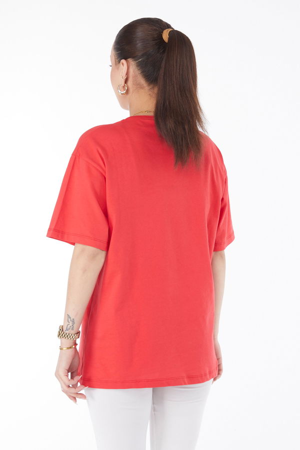Kısa Kollu Baskılı T-shirt Kırmızı - 24631 Kırmızı