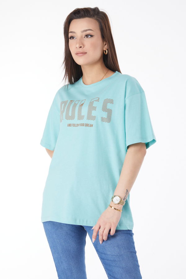 Kısa Kollu Baskılı T-shirt Yeşil - 24631 YEŞİL
