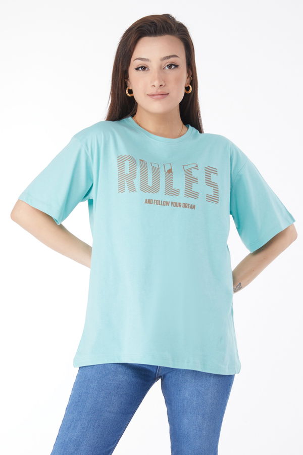 Kısa Kollu Baskılı T-shirt Yeşil - 24631 YEŞİL