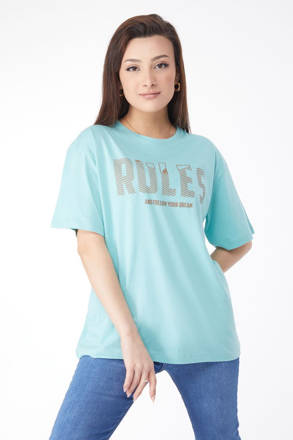 Kısa Kollu Baskılı T-shirt Yeşil - 24631 YEŞİL