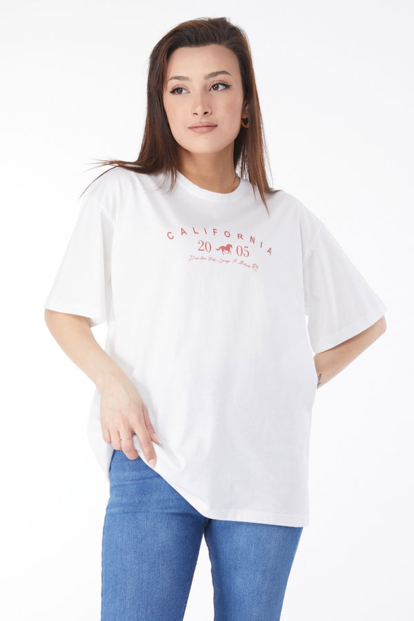 Kısa Kollu Baskılı T-shirt Beyaz - 24632 BEYAZ