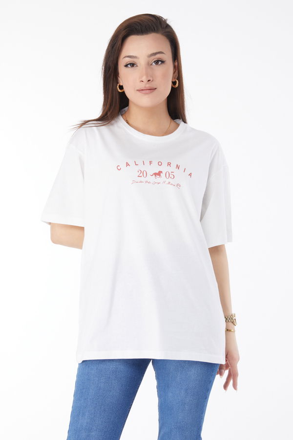 Kısa Kollu Baskılı T-shirt Beyaz - 24632 BEYAZ