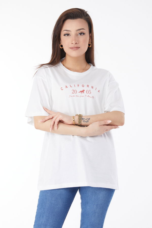 Kısa Kollu Baskılı T-shirt Beyaz - 24632 BEYAZ