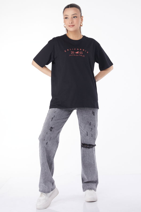 Kısa Kollu Baskılı T-shirt Siyah - 24632 SİYAH