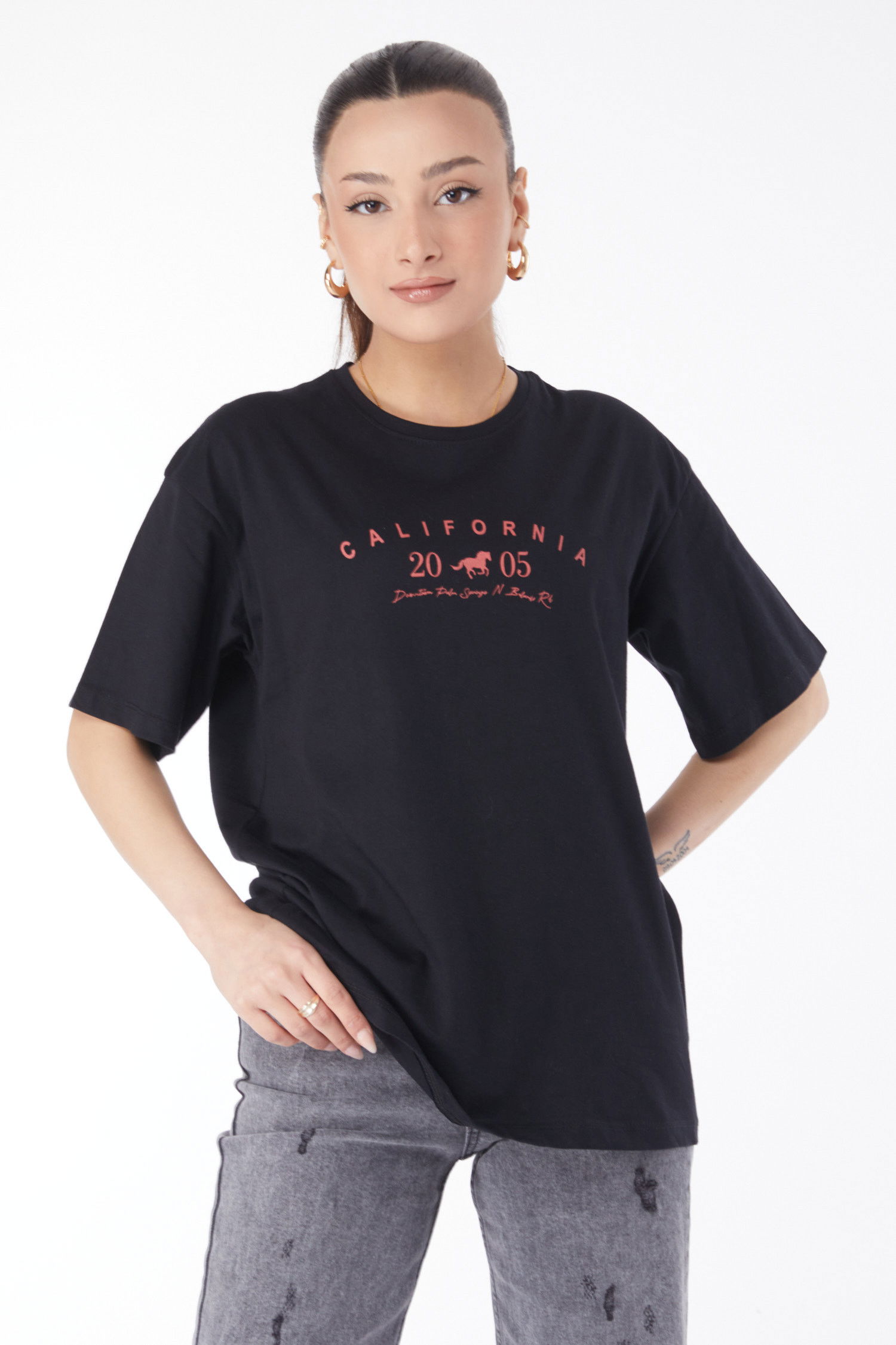 Kısa Kollu Baskılı T-shirt Siyah - 24632 SİYAH