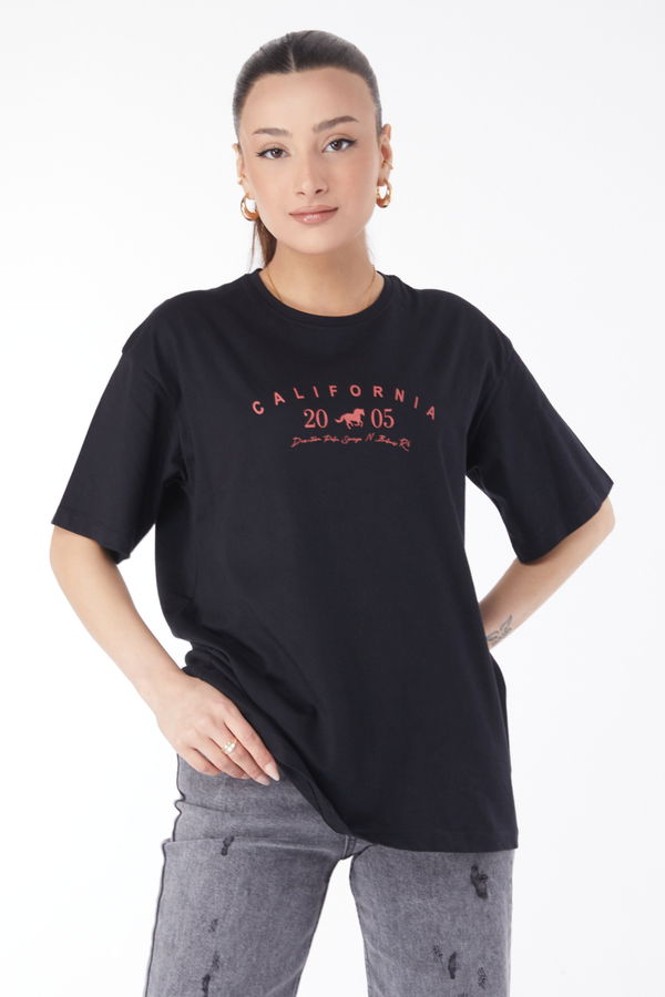 Kısa Kollu Baskılı T-shirt Siyah - 24632 SİYAH