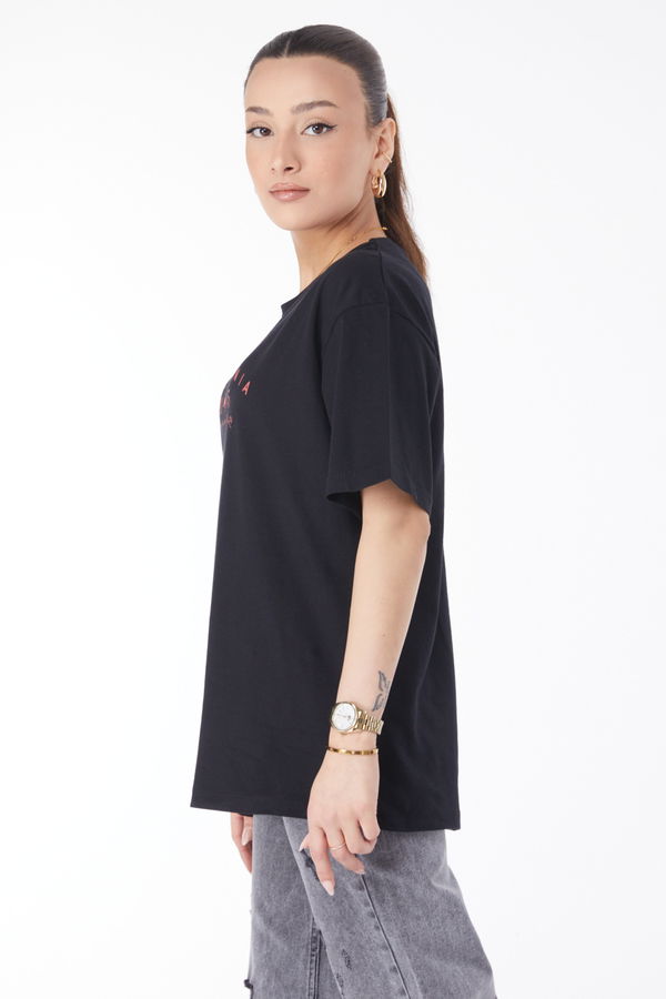 Kısa Kollu Baskılı T-shirt Siyah - 24632 SİYAH