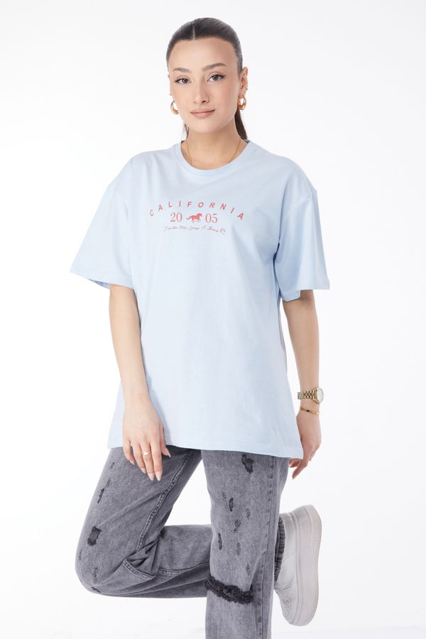 Kısa Kollu Baskılı T-shirt Mavi - 24632 MAVİ