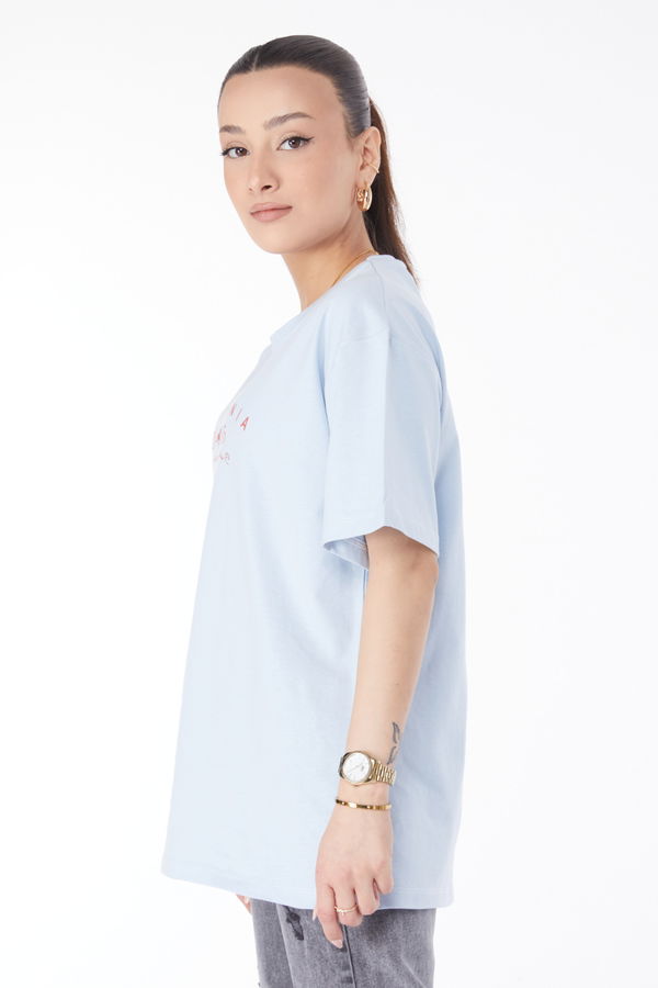 Kısa Kollu Baskılı T-shirt Mavi - 24632 MAVİ