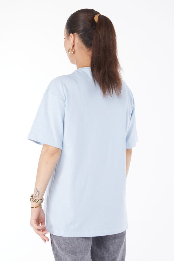 Kısa Kollu Baskılı T-shirt Mavi - 24632 MAVİ