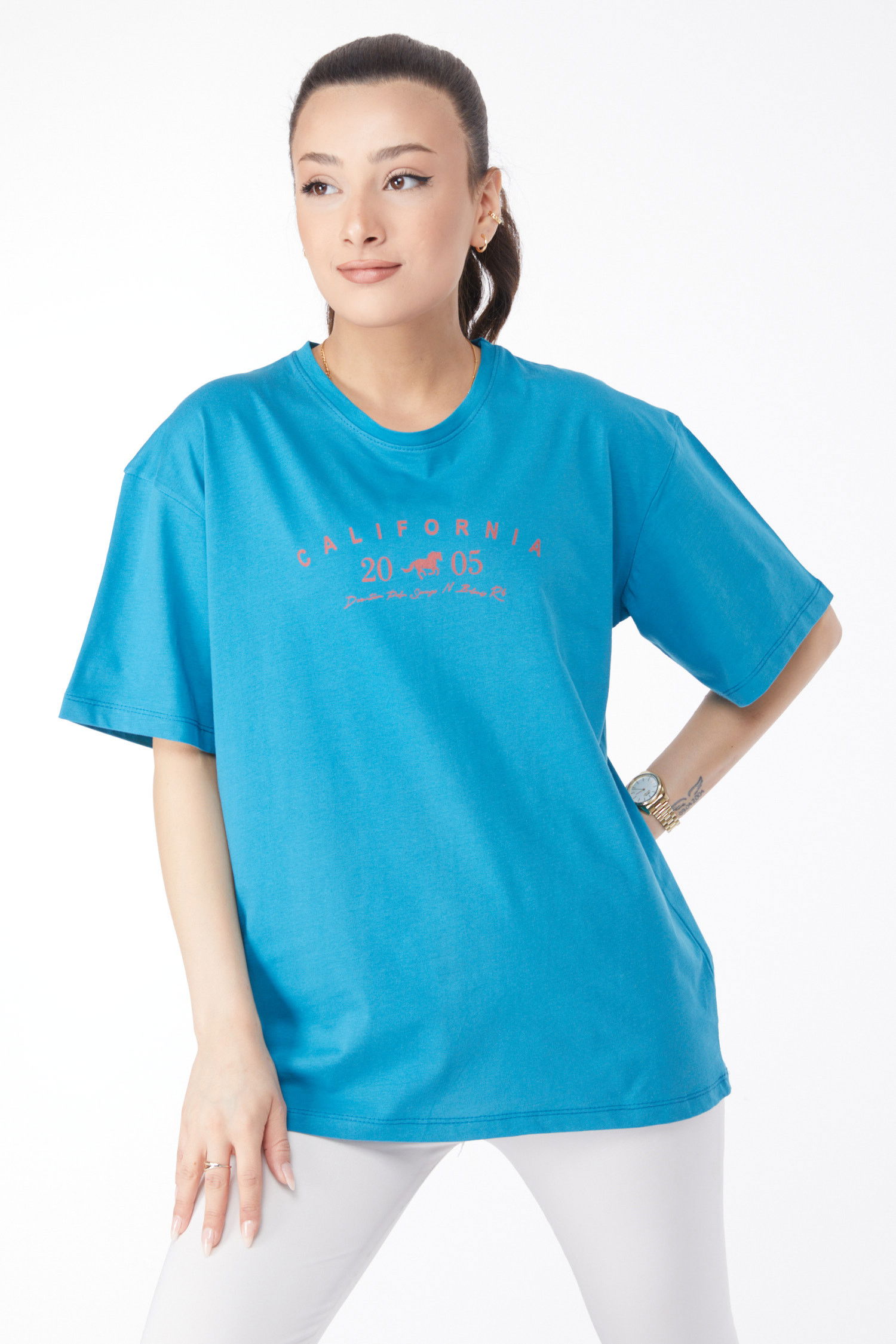 Kısa Kollu Baskılı T-shirt Petrol - 24632 PETROL