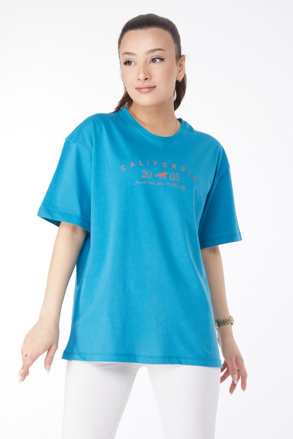 Kısa Kollu Baskılı T-shirt Petrol - 24632 PETROL