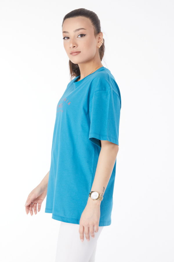 Kısa Kollu Baskılı T-shirt Petrol - 24632 PETROL
