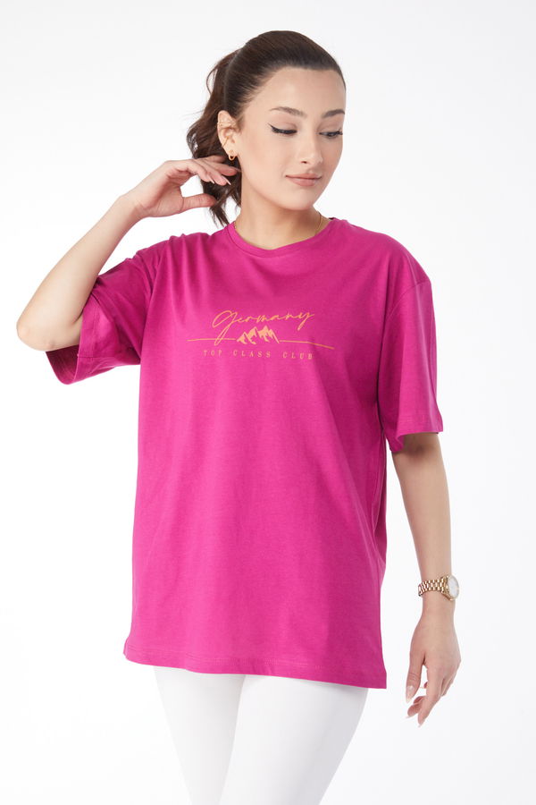 Kısa Kollu Baskılı T-shirt Mürdüm - 24633