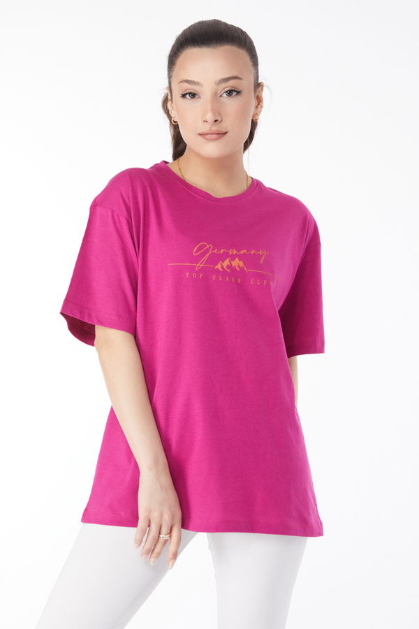 Kısa Kollu Baskılı T-shirt Mürdüm - 24633