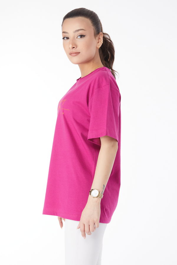Kısa Kollu Baskılı T-shirt Mürdüm - 24633