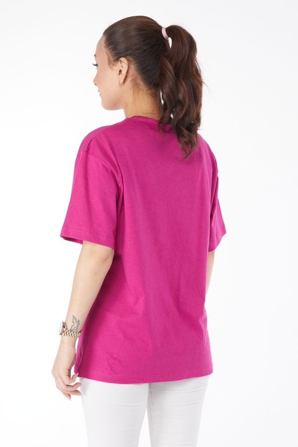Kısa Kollu Baskılı T-shirt Mürdüm - 24633