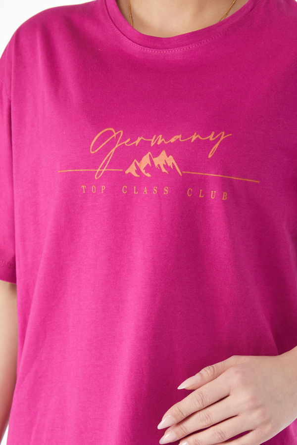 Kısa Kollu Baskılı T-shirt Mürdüm - 24633