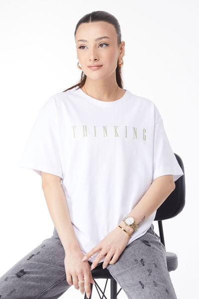 Kısa Kollu Baskılı T-shirt Beyaz - 24634