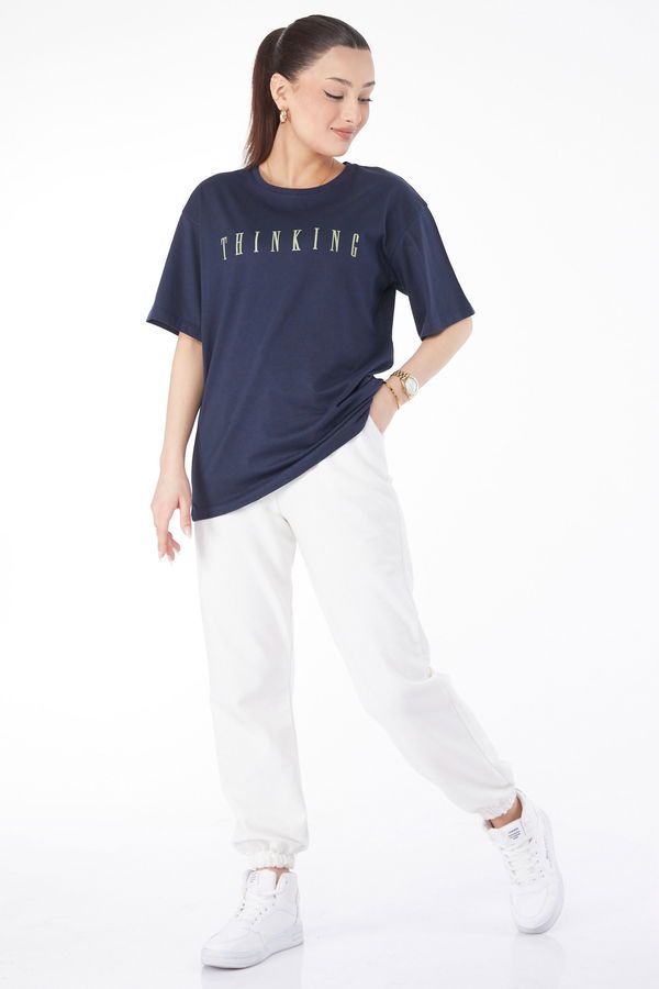 Kısa Kollu Baskılı T-shirt Lacivert - 24634 LACİVERT