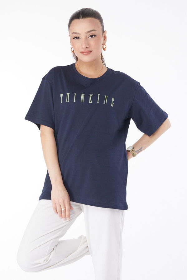 Kısa Kollu Baskılı T-shirt Lacivert - 24634 LACİVERT