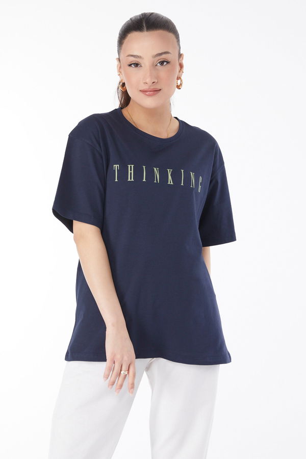 Kısa Kollu Baskılı T-shirt Lacivert - 24634 LACİVERT
