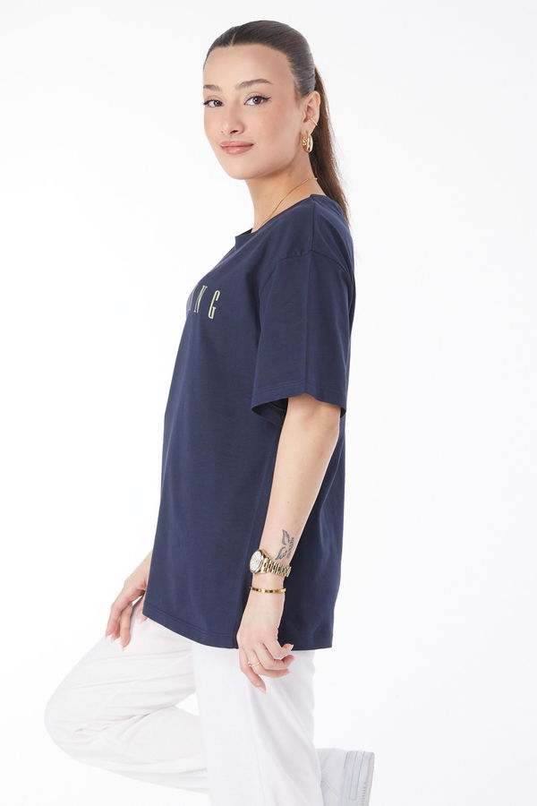 Kısa Kollu Baskılı T-shirt Lacivert - 24634 LACİVERT