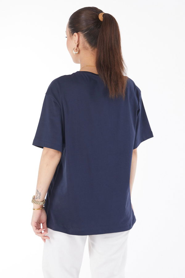 Kısa Kollu Baskılı T-shirt Lacivert - 24634 LACİVERT