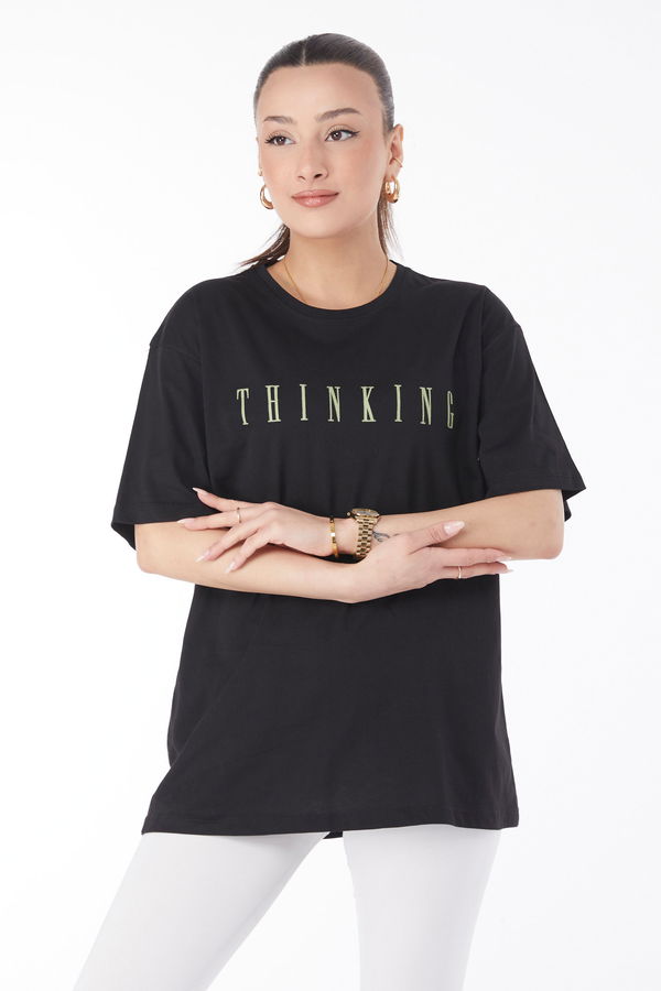 Kısa Kollu Baskılı T-shirt Siyah - 24634 SİYAH