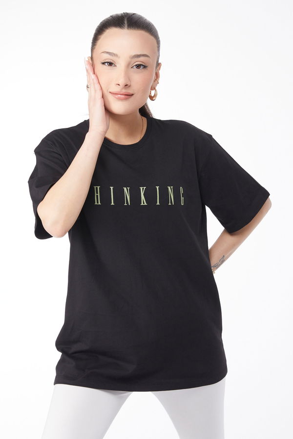 Kısa Kollu Baskılı T-shirt Siyah - 24634 SİYAH